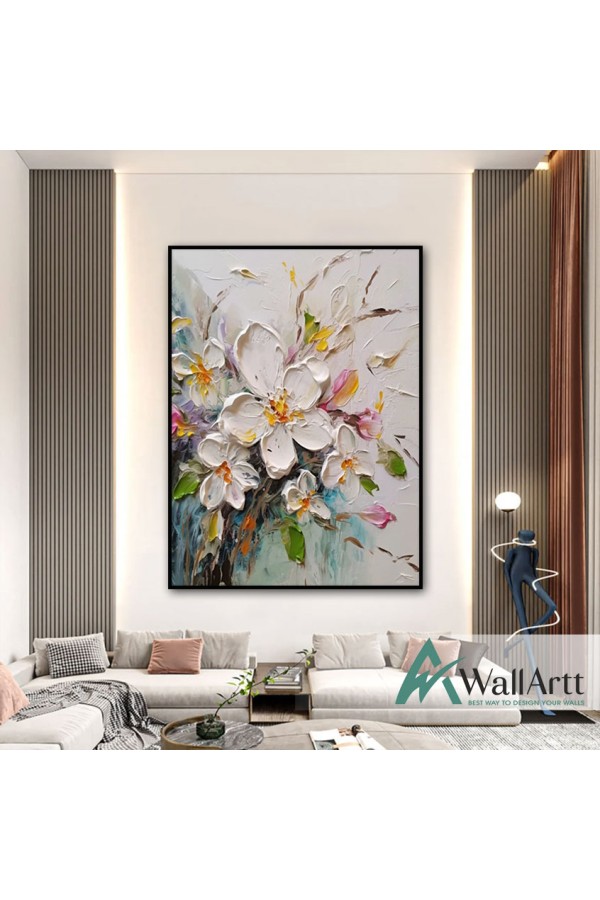 Flowers with Colorful Leaves V 3d Heavy Textured Partial Oil Painting
